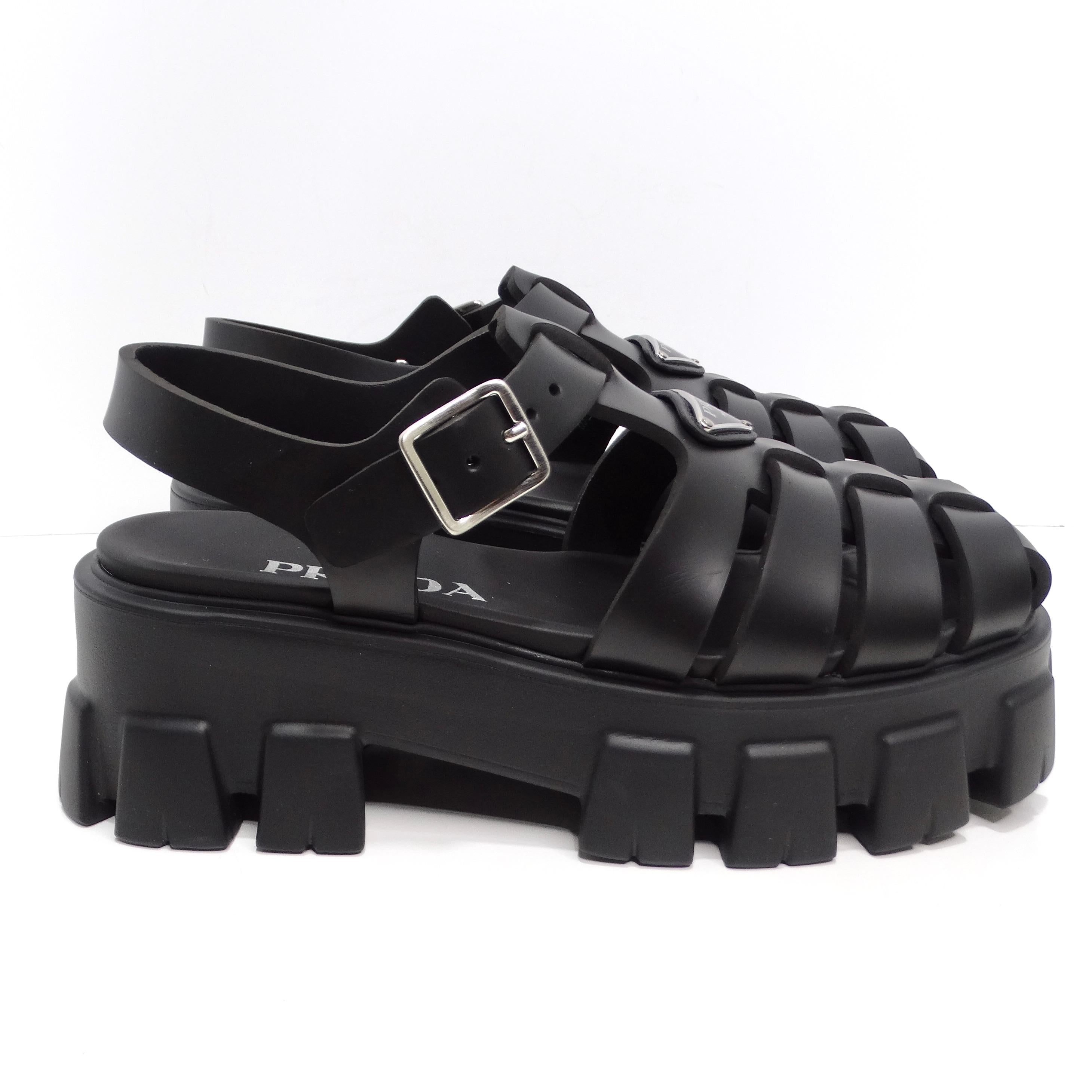 Prada Black Rubber Caged Slingback Platform Sandals 3