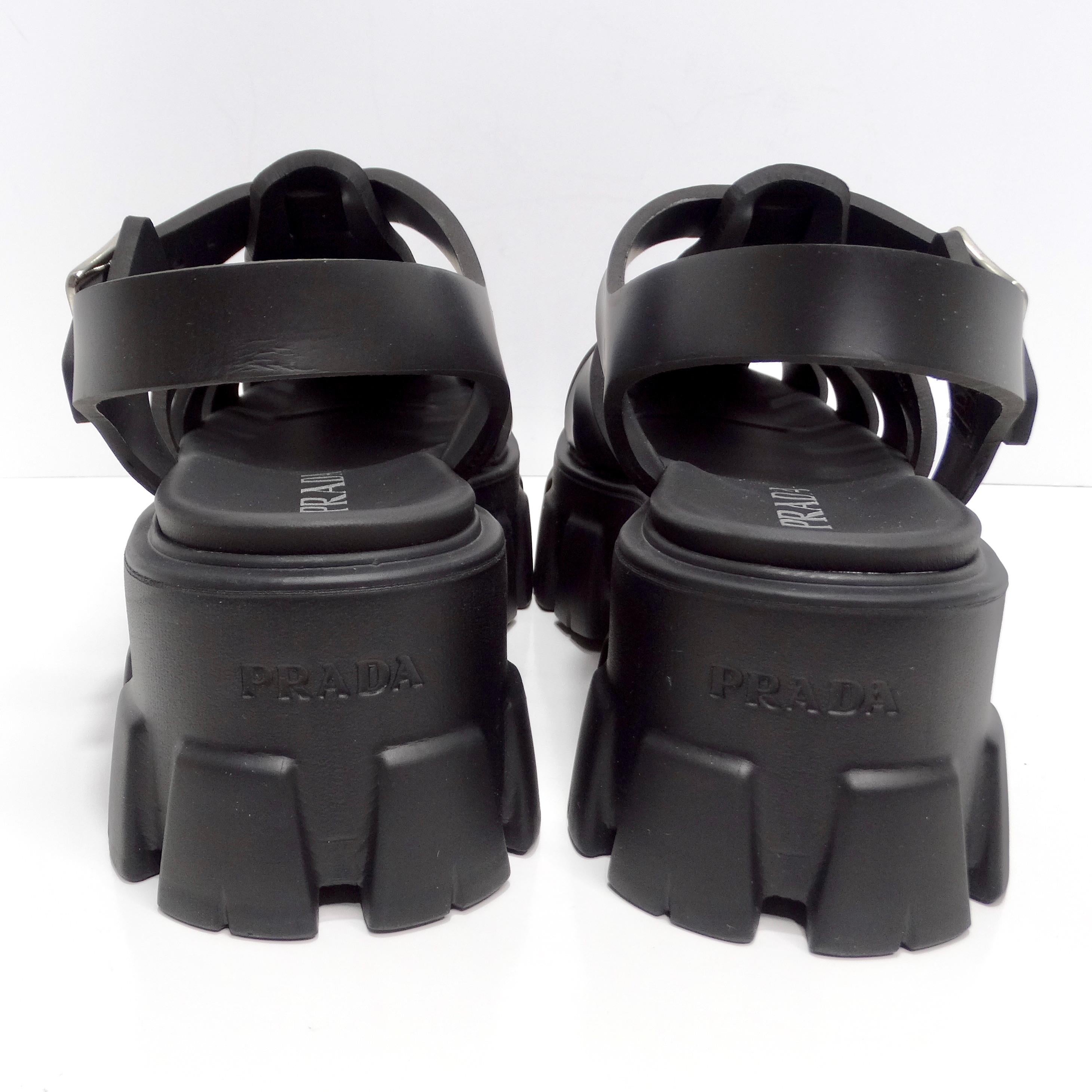 Prada Black Rubber Caged Slingback Platform Sandals 4