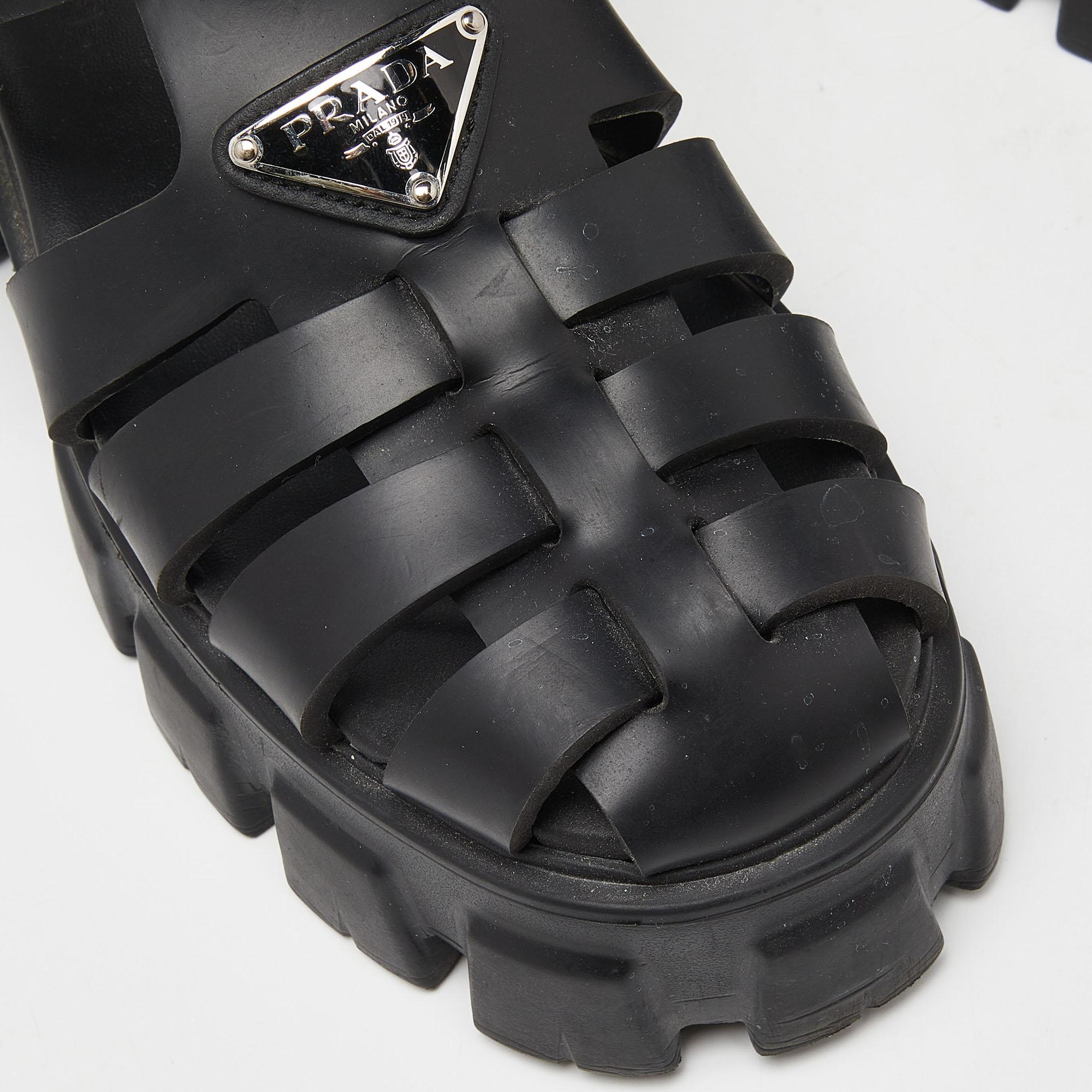 Women's Prada Black Rubber Monolith Sandals Size 38