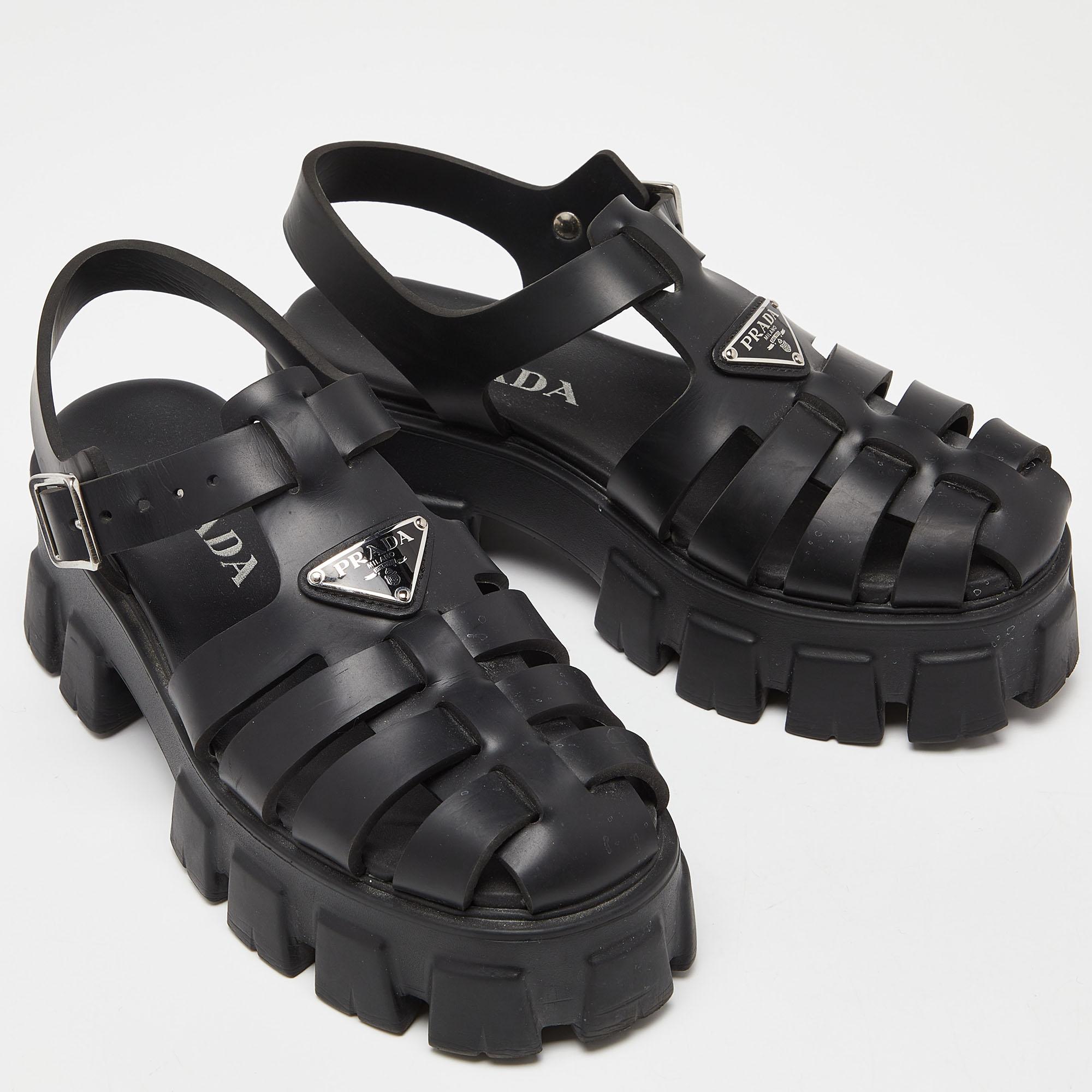 Prada Black Rubber Monolith Sandals Size 38 1
