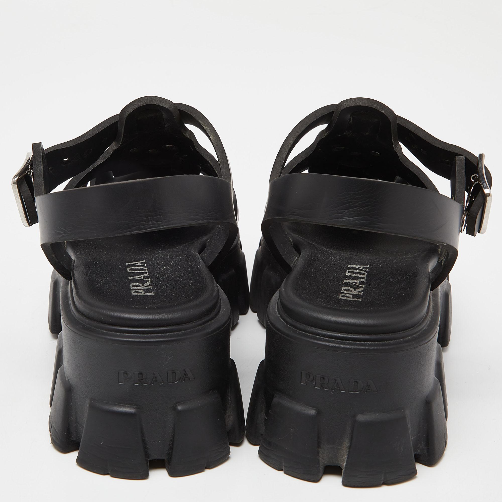 Prada Black Rubber Monolith Sandals Size 38 2