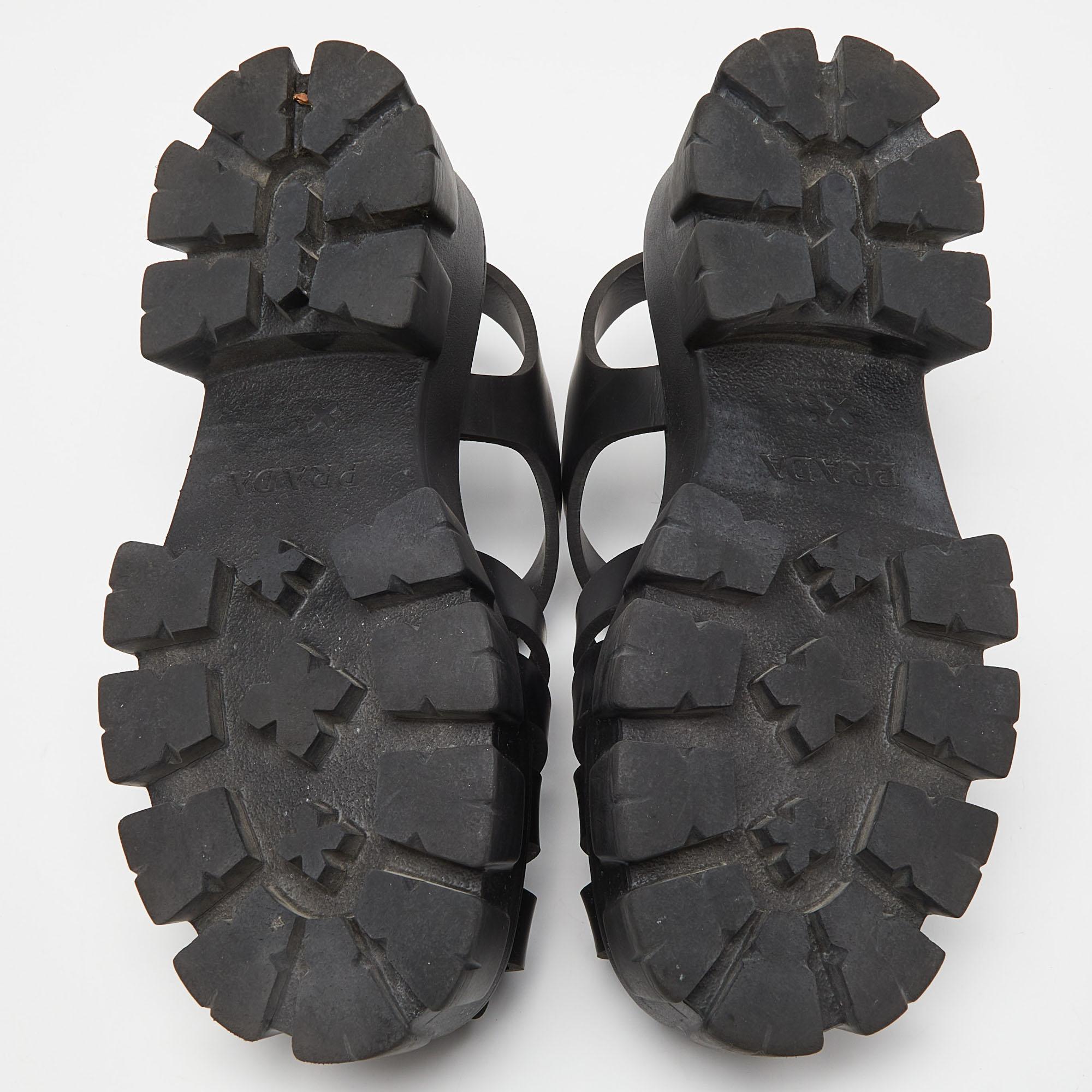 Prada Black Rubber Monolith Sandals Size 38 3