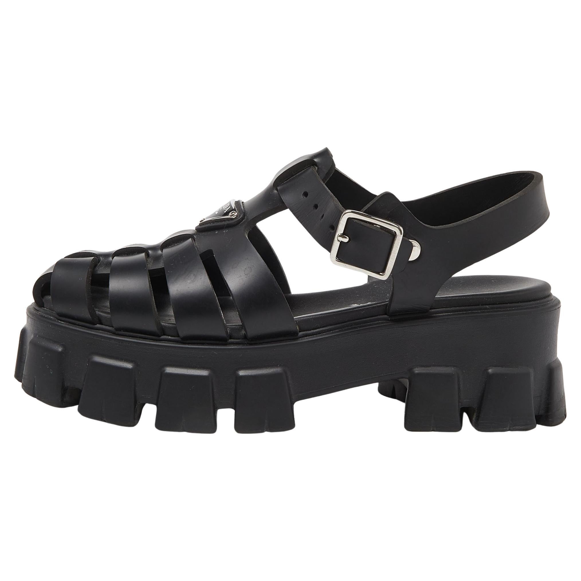 Prada Black Rubber Monolith Sandals Size 38