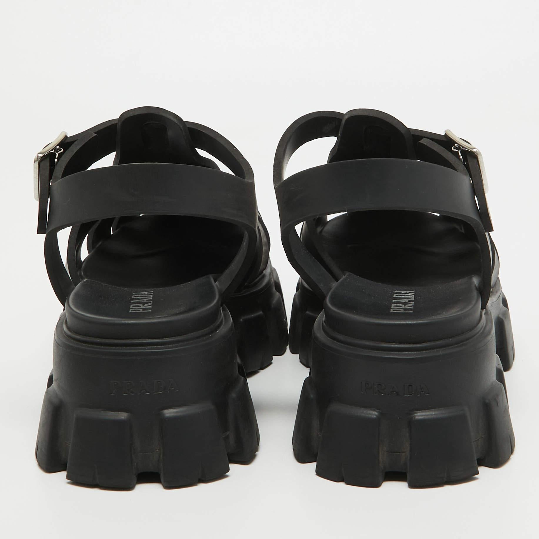 Men's Prada Black Rubber Platform Ankle Strap Sandals Size 41