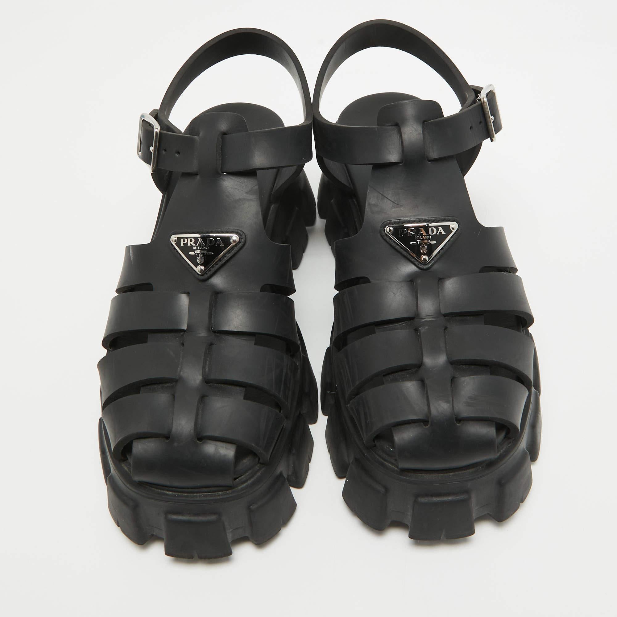 Prada Black Rubber Platform Ankle Strap Sandals Size 41 1