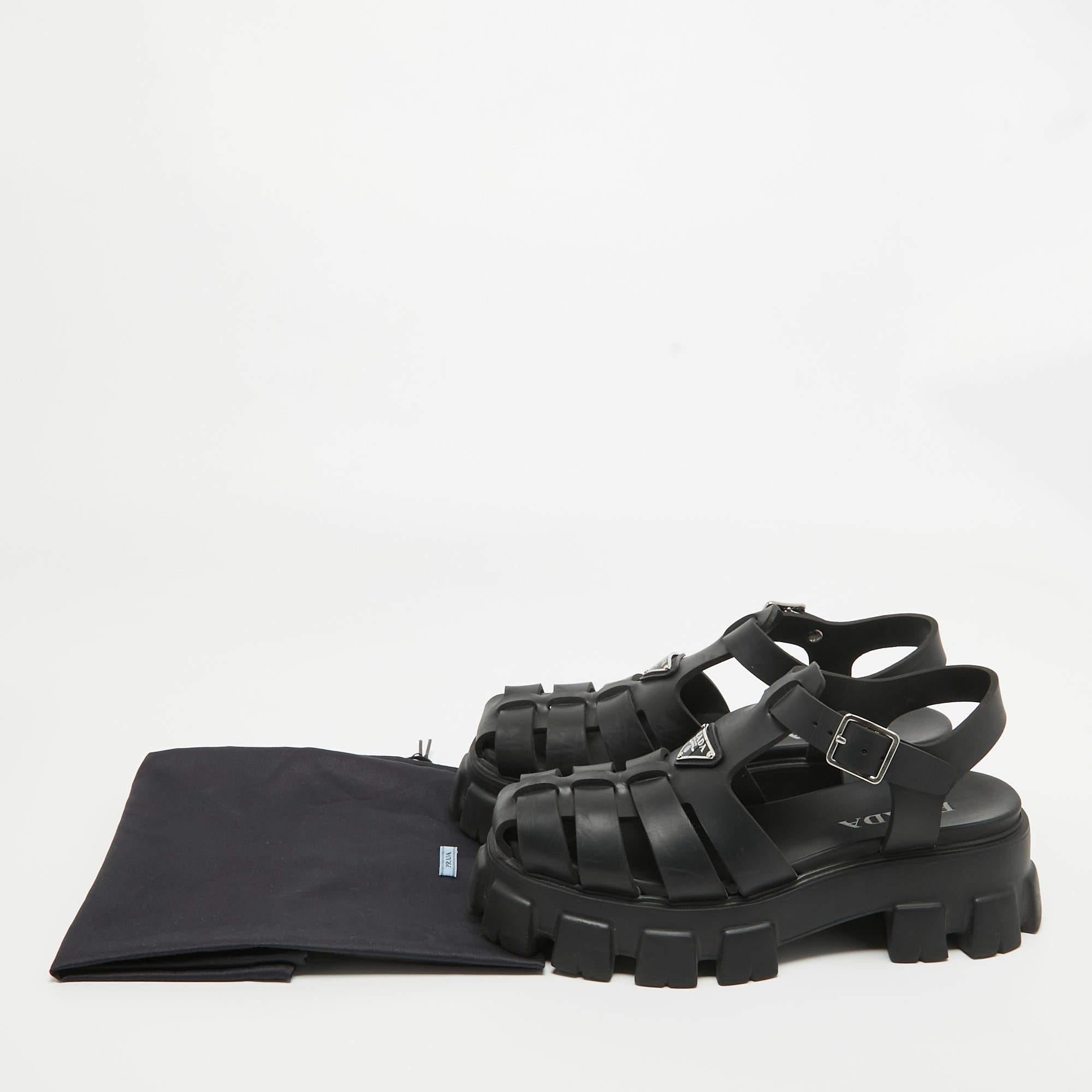 Prada Black Rubber Platform Ankle Strap Sandals Size 41 5