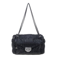 Prada Black Ruched Nappa Leather Chain Detail Shoulder Bag