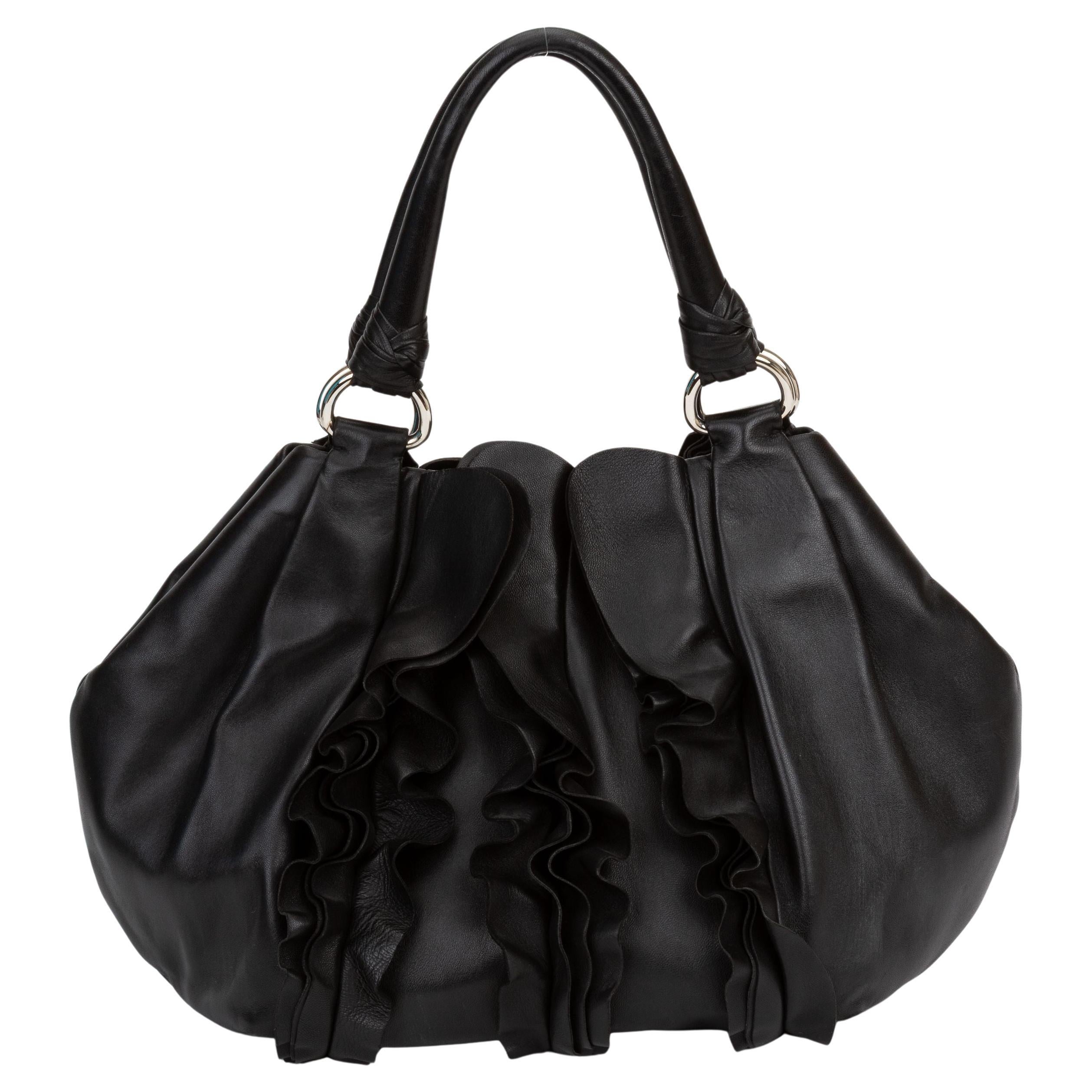 Prada Black Ruffle Nappa Handbag im Angebot