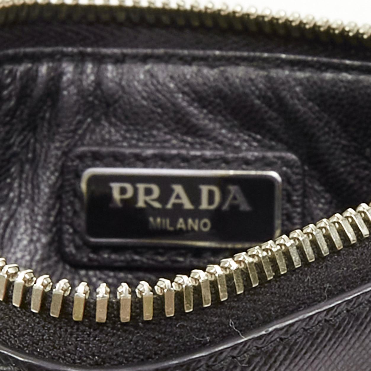 PRADA black saffianno leather silver triangle logo zip small clutch bag 4