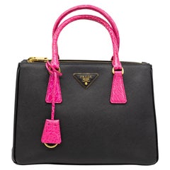 Prada Black Saffiano and Fuchsia Crocodile Leather Galleria Top Handle Bag, 2019.