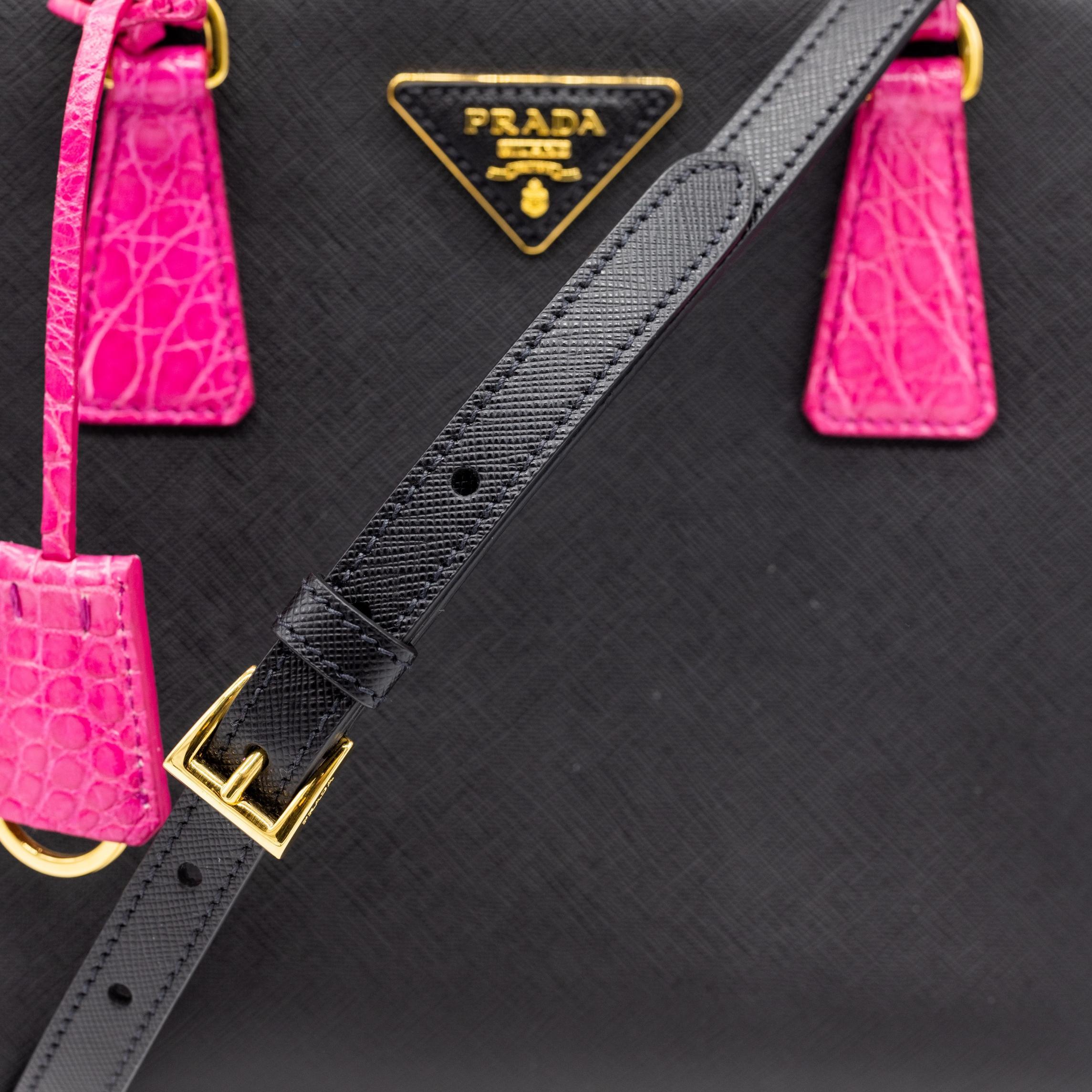 Prada Black Saffiano and Fuchsia Crocodile Leather Galleria Top Handle Bag, 2019. 4