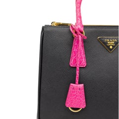 Prada Black Saffiano and Fuchsia Crocodile Leather Galleria Top Handle Bag, 2019.