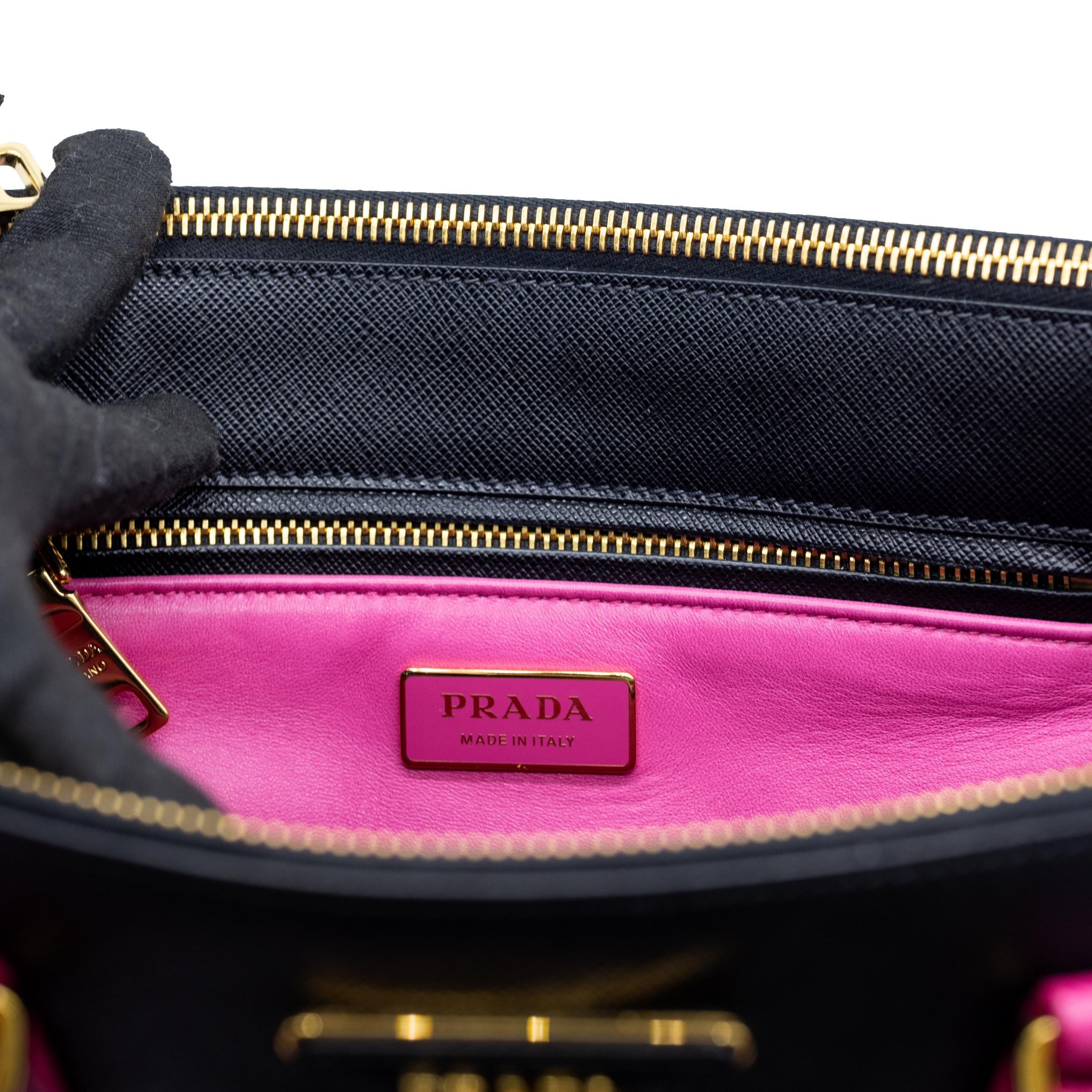 Prada Black Saffiano and Fuchsia Crocodile Leather Galleria Top Handle Bag, 2019. 2