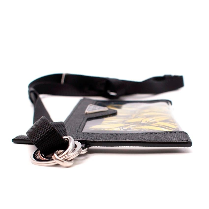 Prada Black Saffiano & Banana Print Lanyard Card Holder In Excellent Condition For Sale In London, GB