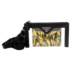 Prada Black Saffiano & Banana Print Lanyard Card Holder