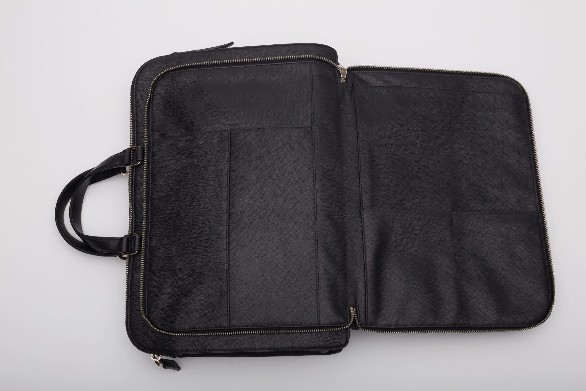Prada Black Saffiano Business Briefcase Bag For Sale 7