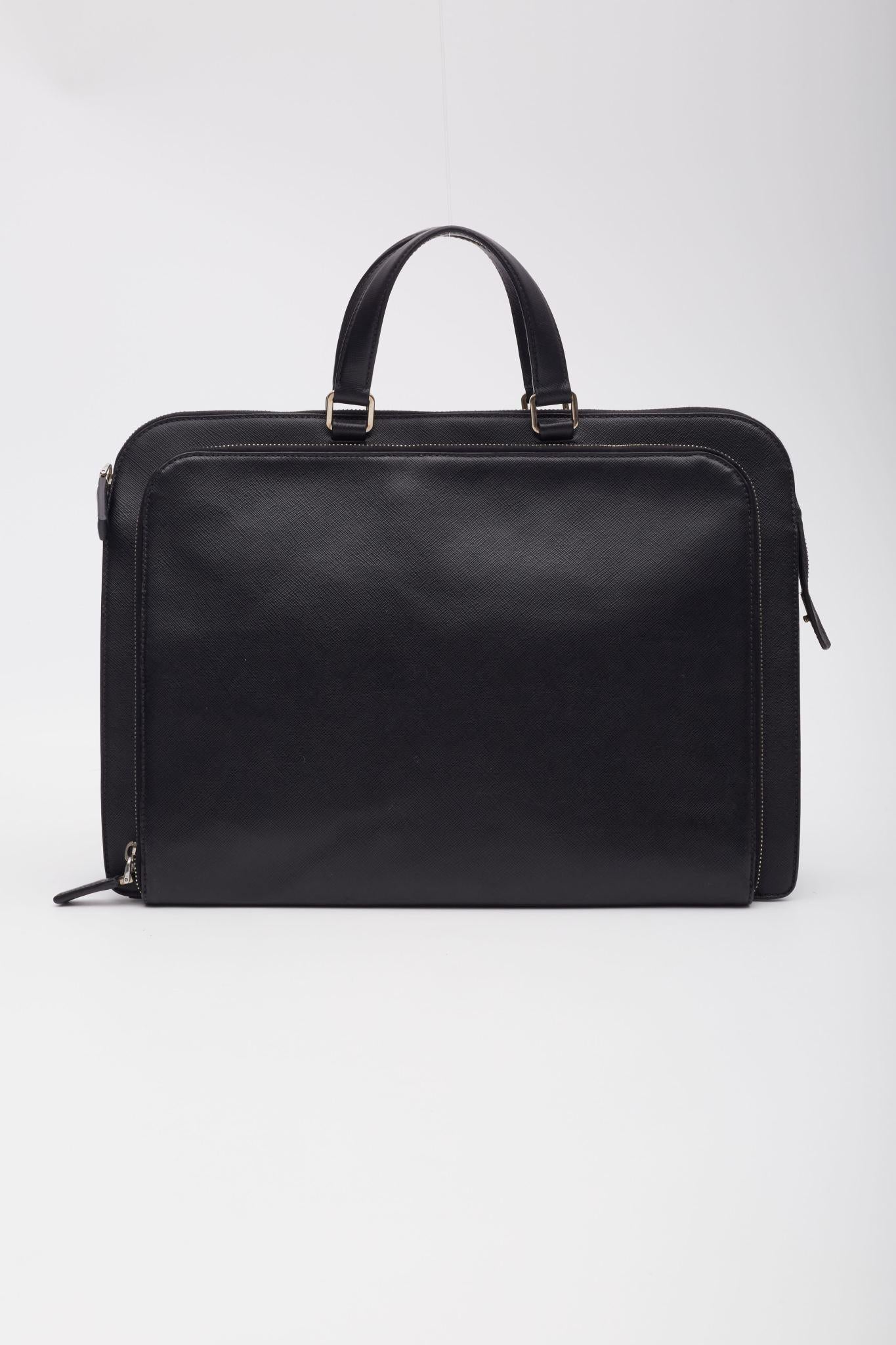 Men's Prada Black Saffiano Business Briefcase Bag For Sale