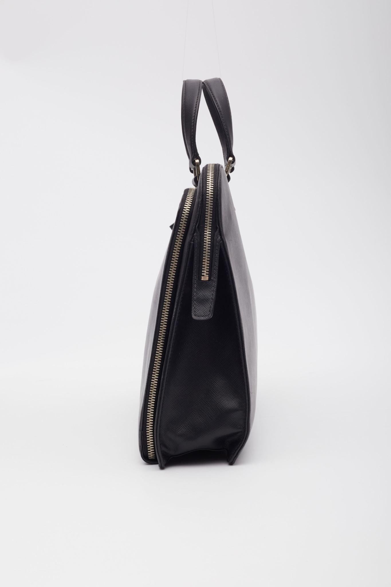 Prada Black Saffiano Business Briefcase Bag For Sale 1