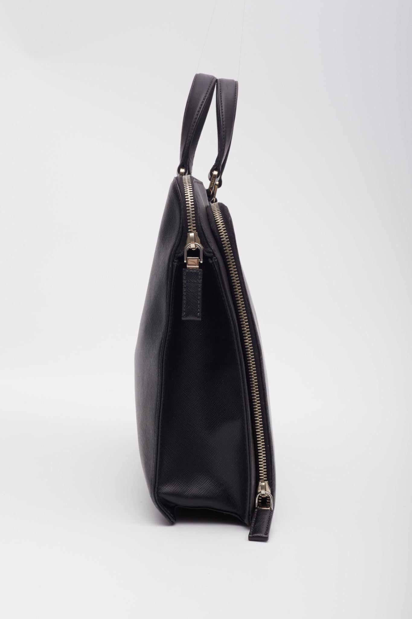 Prada Black Saffiano Business Briefcase Bag For Sale 2