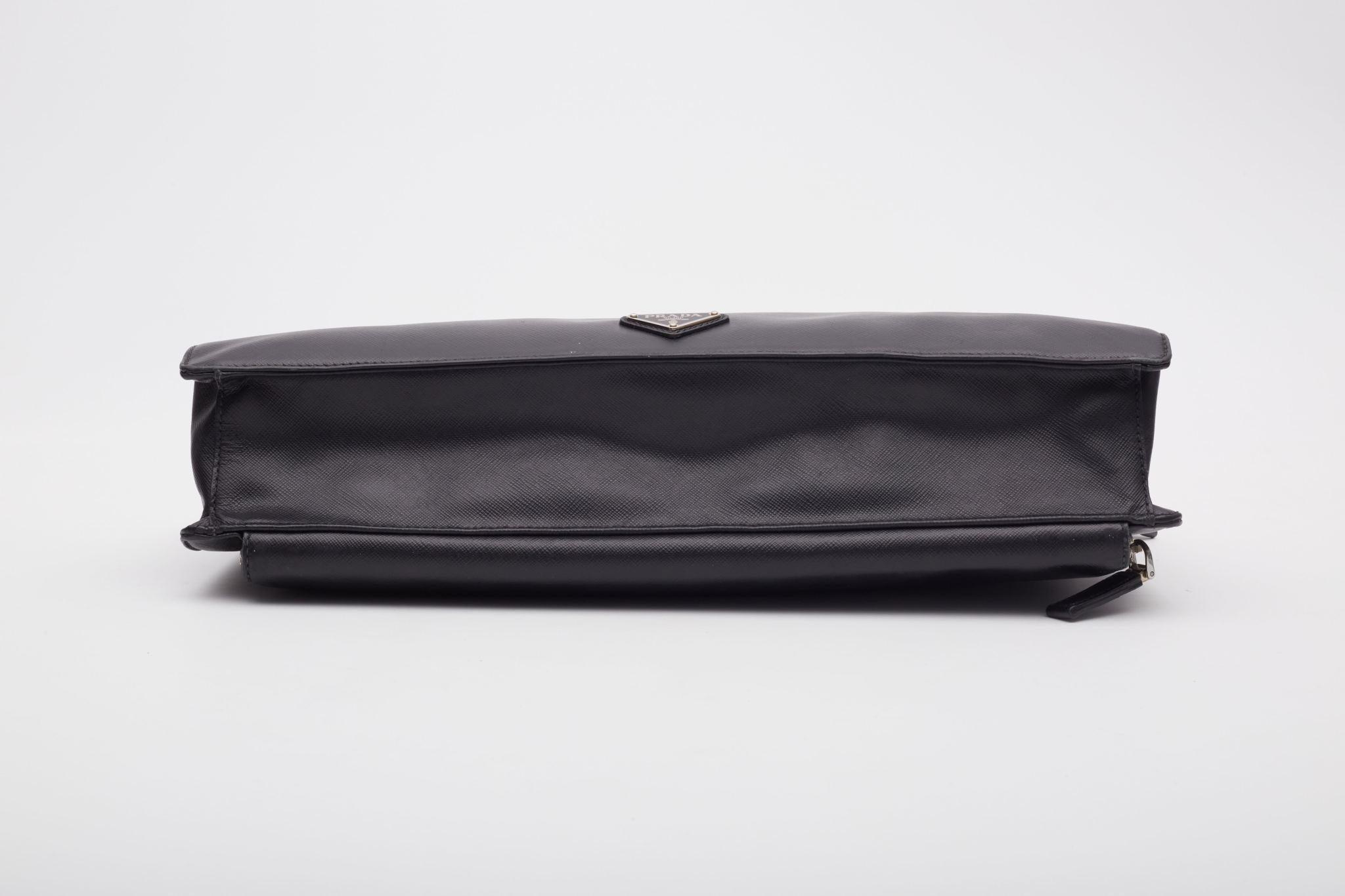Prada Black Saffiano Business Briefcase Bag For Sale 4