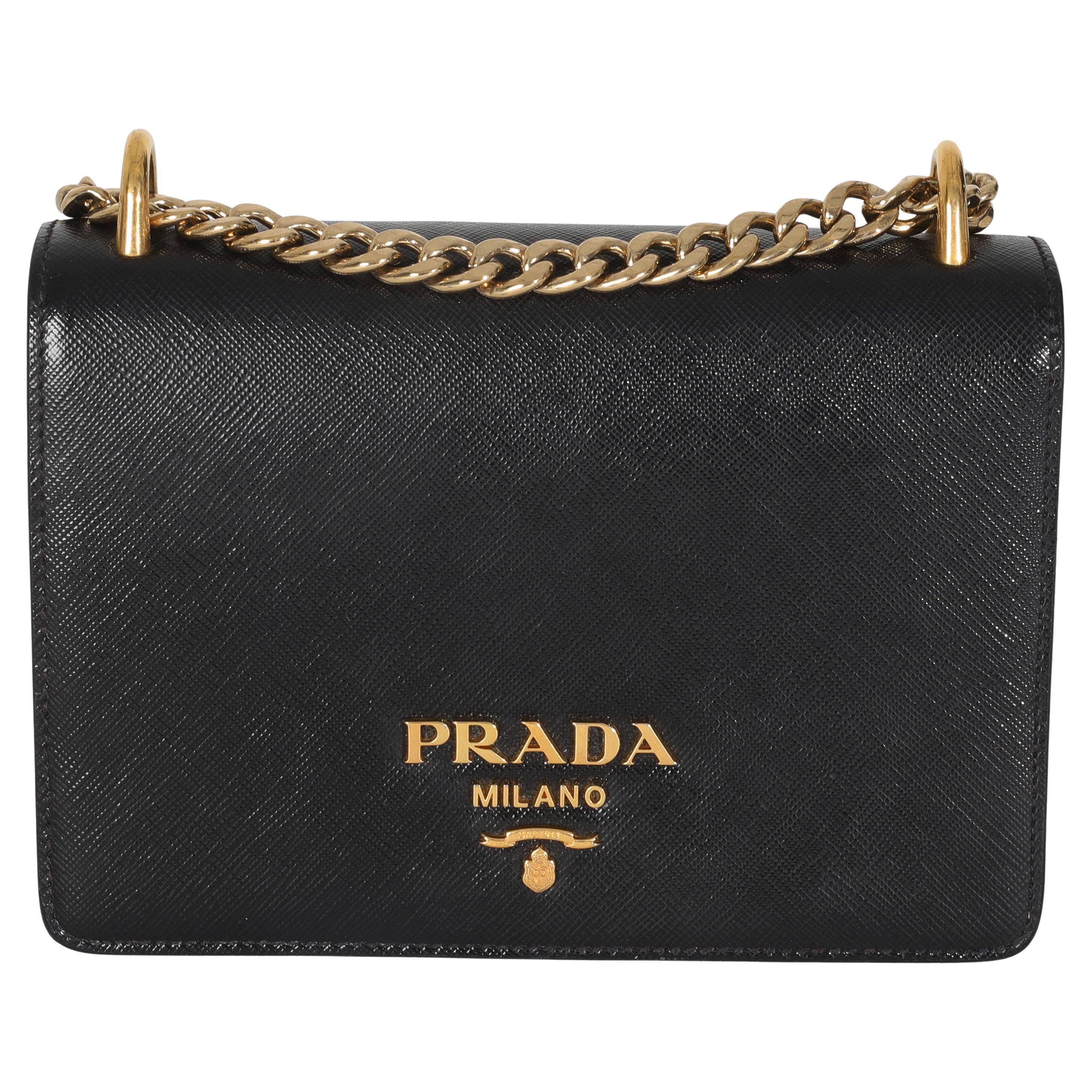 Prada Borsa a tracolla con catena in saffiano nero