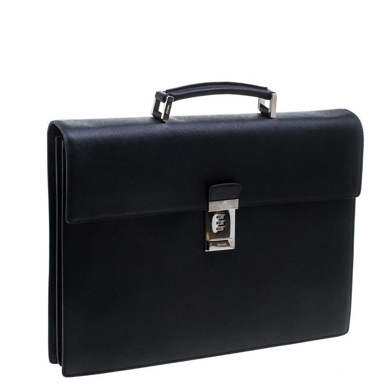 Women's Prada Black Saffiano Cuir Leather Briefcase
