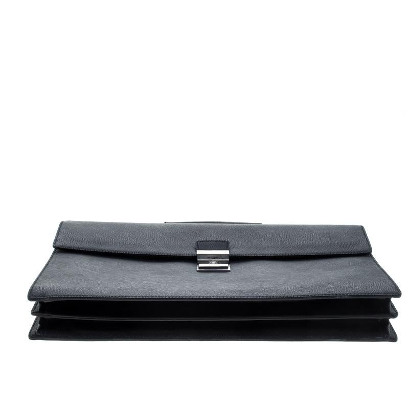 Prada Black Saffiano Cuir Leather Briefcase 2