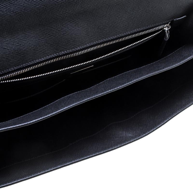 Prada Black Saffiano Cuir Leather Briefcase 3