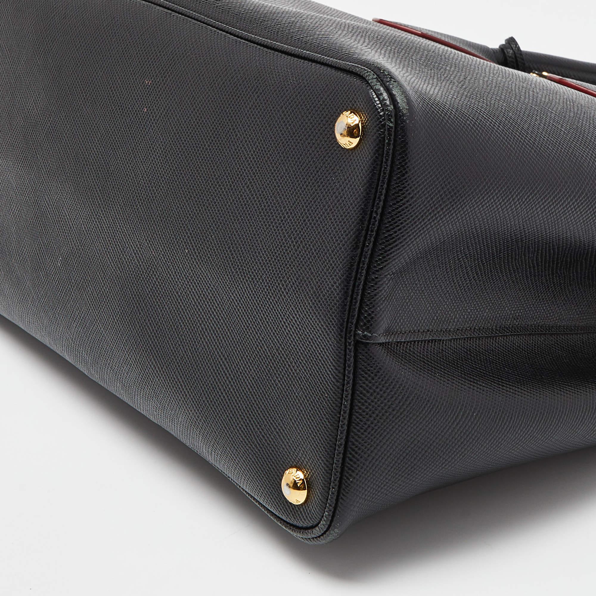 Prada Black Saffiano Cuir Leather Large Double Handle Tote 5
