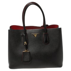 Prada Black Saffiano Cuir Leather Large Double Handle Tote