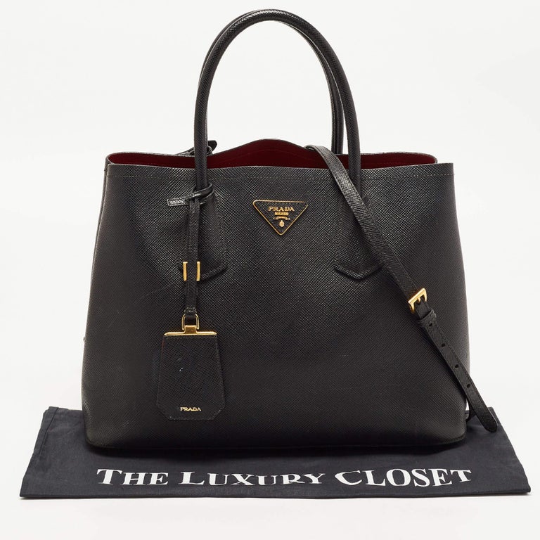Prada Black Saffiano Cuir Leather Medium Double Handle Tote For Sale at  1stDibs