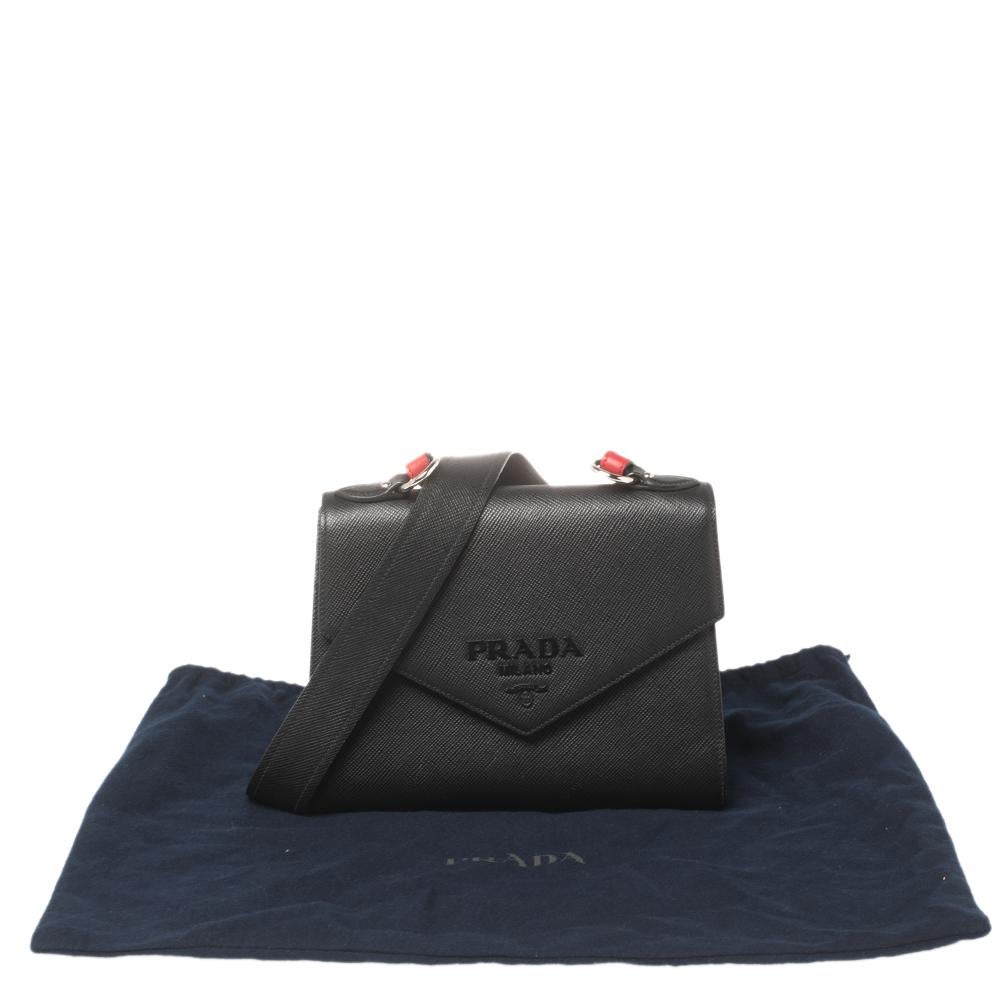 Prada Black Saffiano Cuir Leather Monochrome Shoulder Bag 7