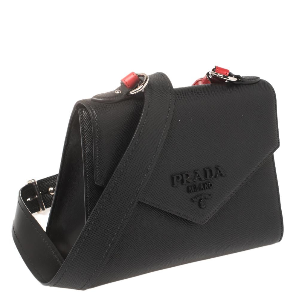 Women's Prada Black Saffiano Cuir Leather Monochrome Shoulder Bag
