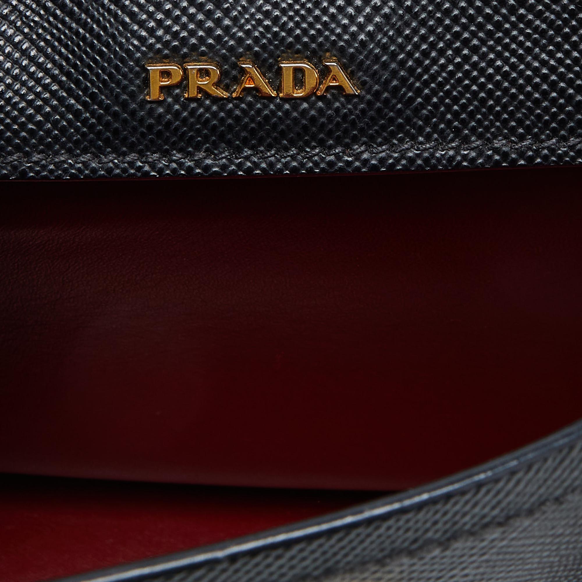 Prada Black Saffiano Cuir Leather Small Double Handle Tote For Sale 5