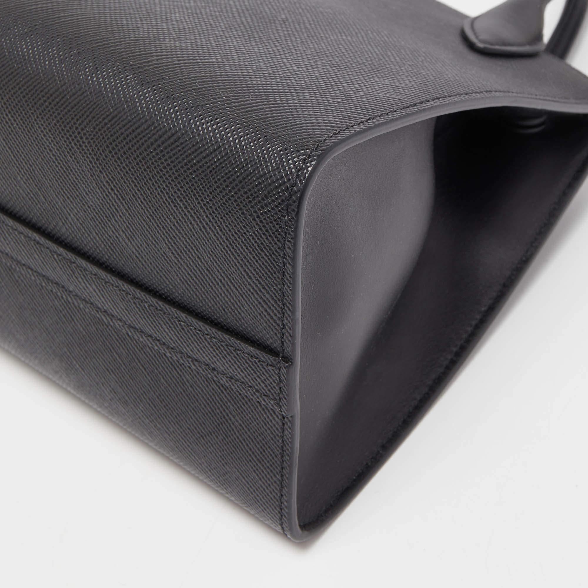 Prada Black Saffiano Cuir Leather Small Monochrome Tote 2