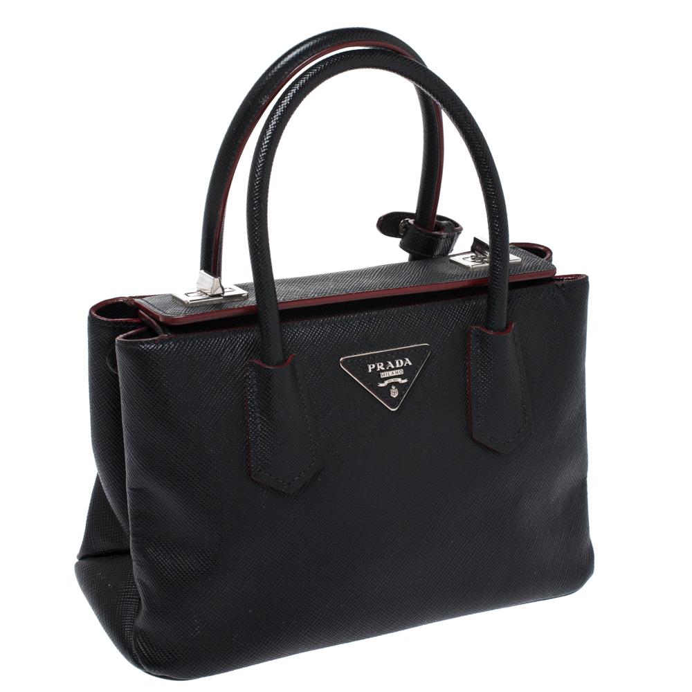 Women's Prada Black Saffiano Cuir Leather Twin Bag