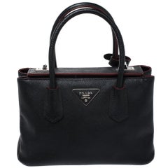 Prada Black Saffiano Cuir Leather Twin Bag