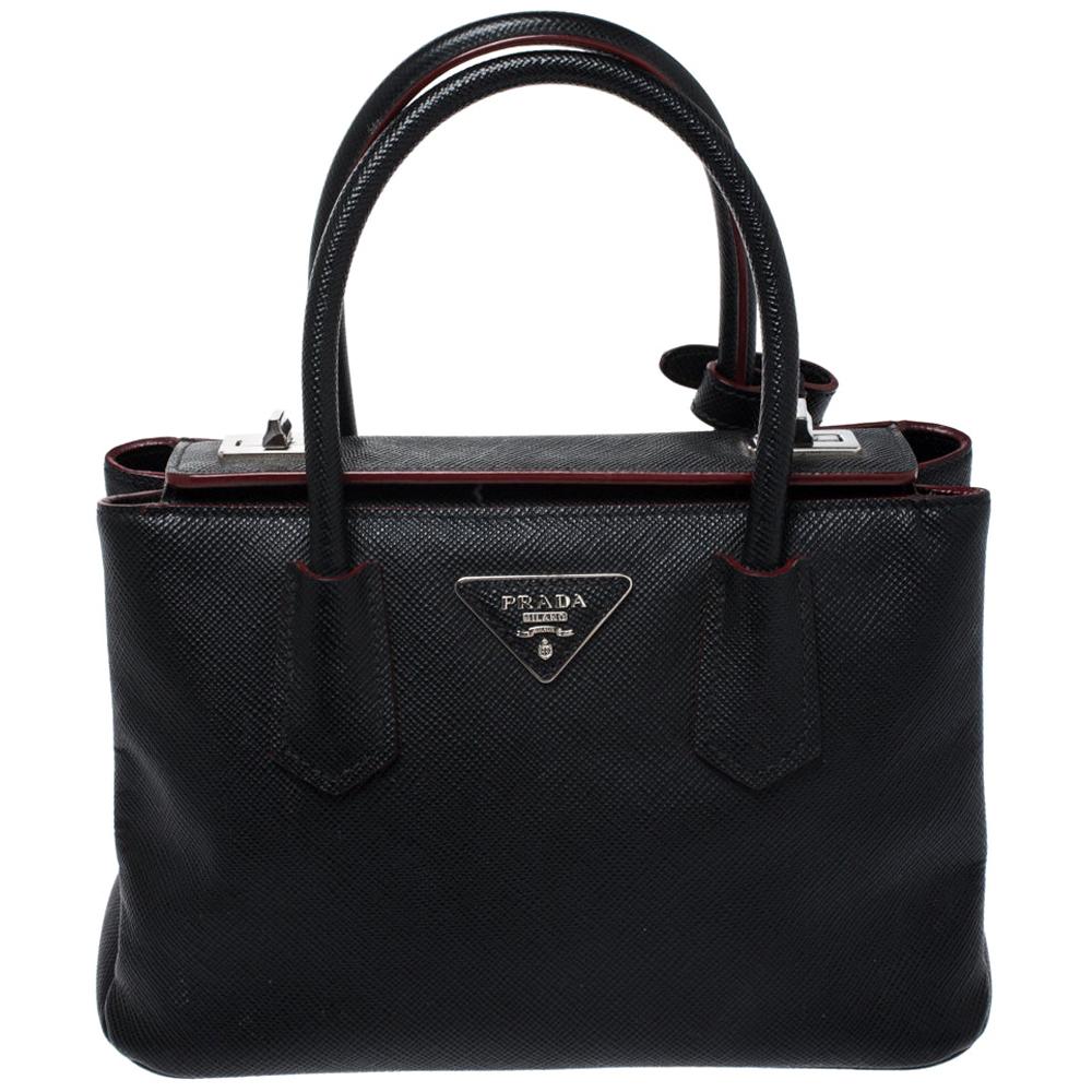 Prada Black Saffiano Cuir Leather Twin Bag