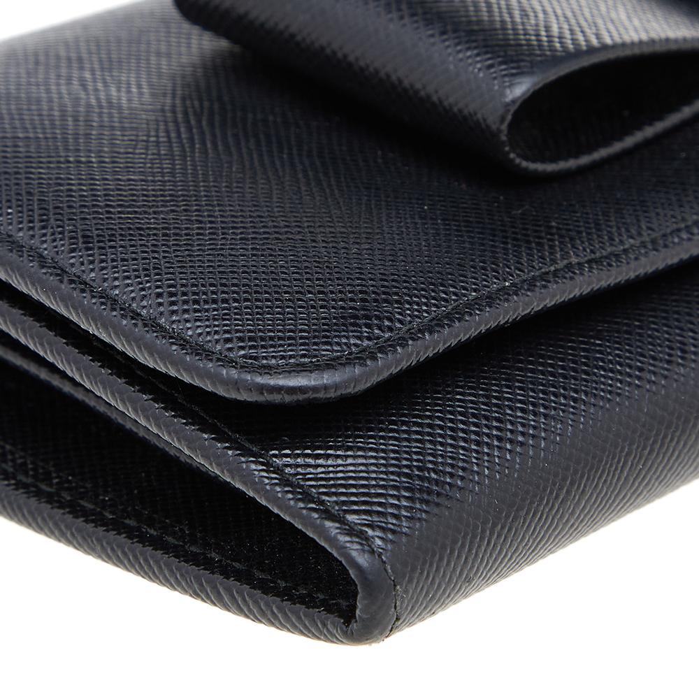 Prada Black Saffiano Fiocco Leather Bow Continental Wallet 3