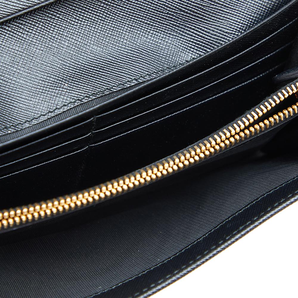 Women's Prada Black Saffiano Fiocco Leather Bow Continental Wallet