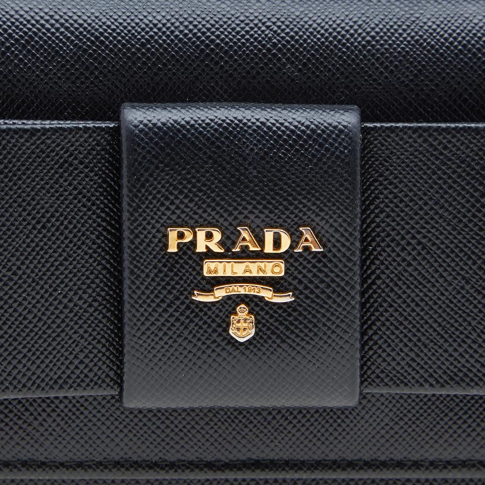 Prada Black Saffiano Fiocco Leather Bow Continental Wallet 1