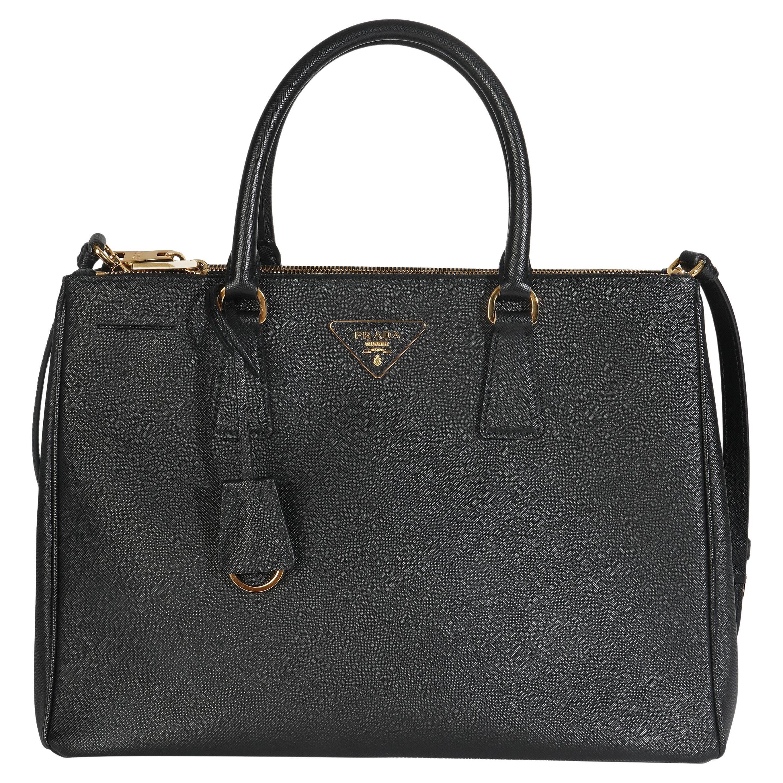 Tote media con doppia zip di Prada in Saffiano nero Galleria Lux
