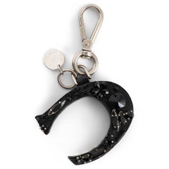 PRADA black Saffiano leather 2006 LETTER C CRYSTAL Keyring Bag Charm