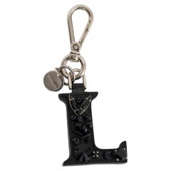 PRADA black Saffiano leather 2006 LETTER L CRYSTAL Keyring Bag Charm
