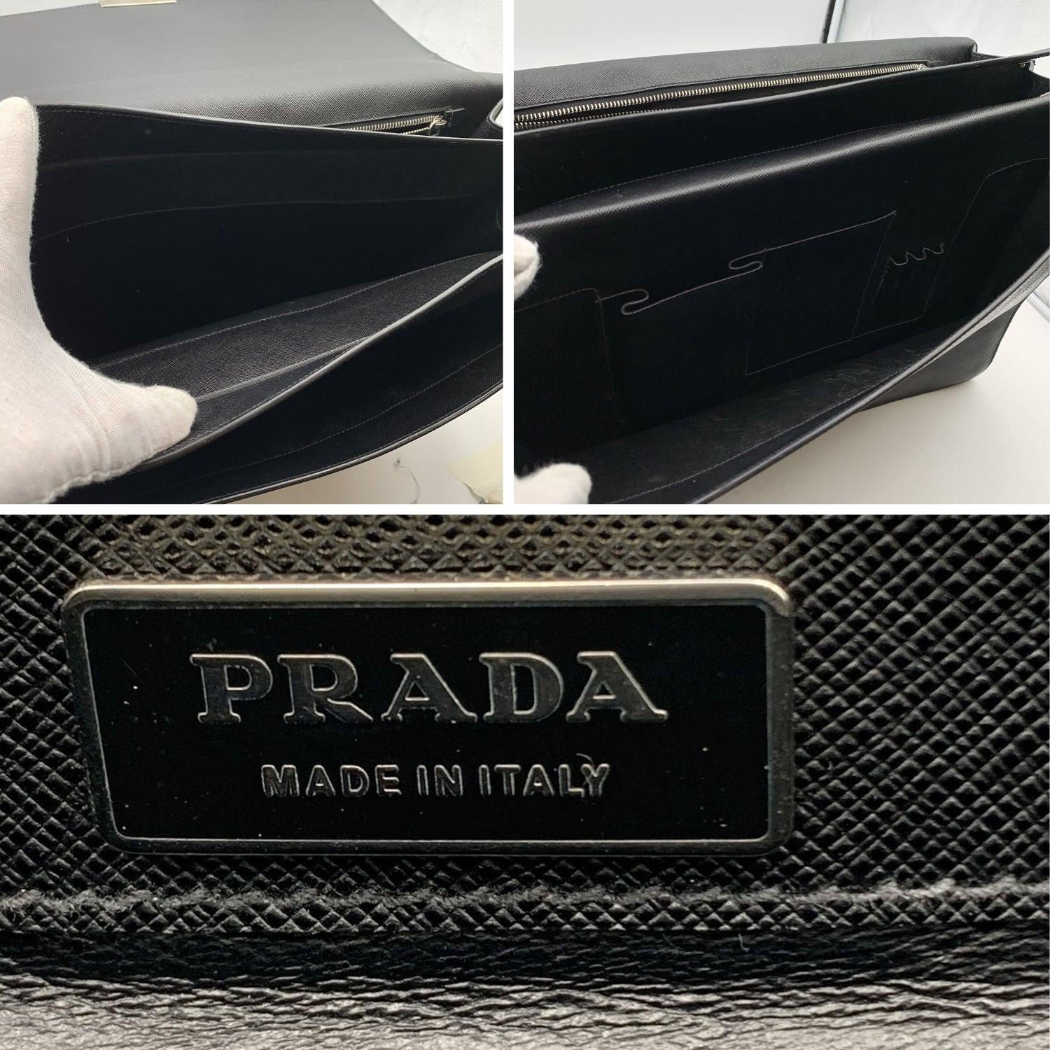 Women's Prada Black Saffiano Leather 3 Gussets Briefcase Work Bag