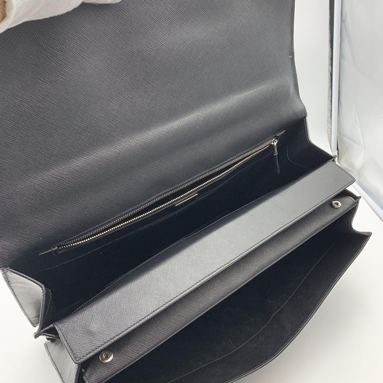 Prada Black Saffiano Leather 3 Gussets Briefcase Work Bag 2