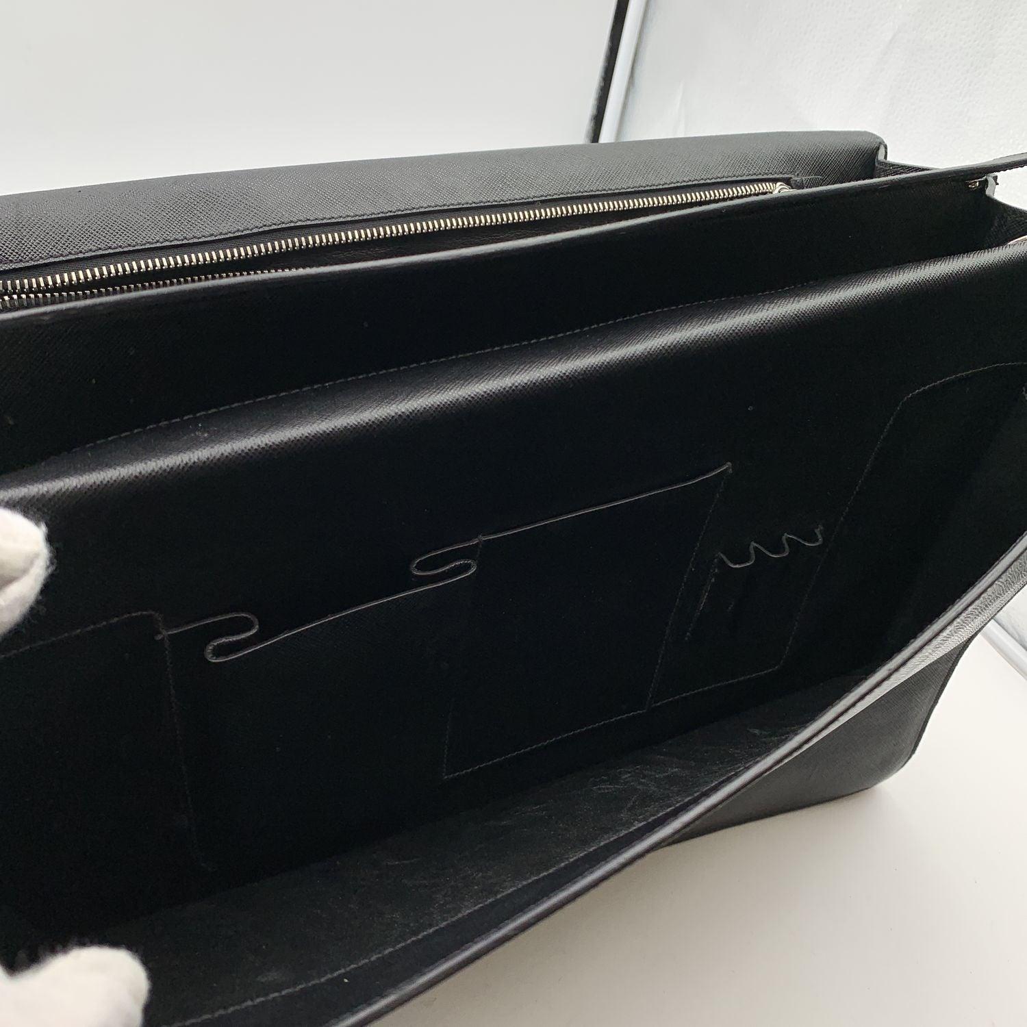 Prada Black Saffiano Leather 3 Gussets Briefcase Work Bag 3