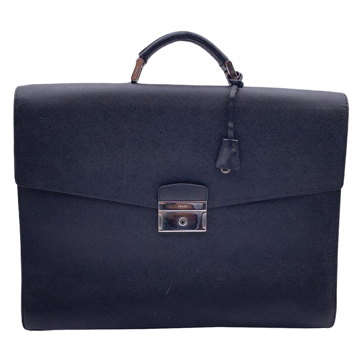 Prada Borsa da lavoro a 3 soffietti in pelle saffiano nera