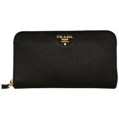 Prada Black Saffiano Leather All Around Zipper Wallet