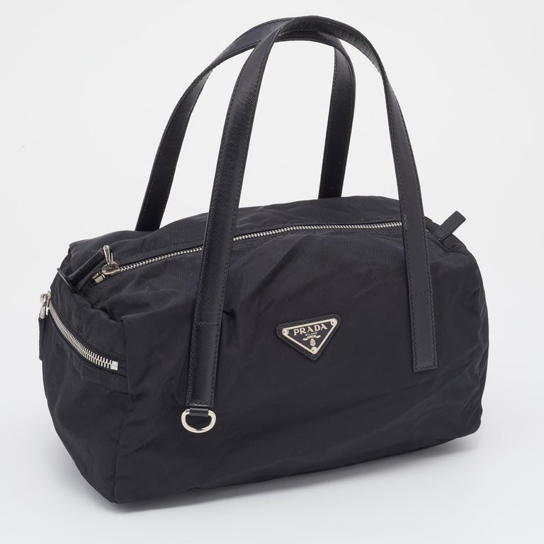 Prada Black Saffiano Leather And Nylon Duffel Bag at 1stDibs